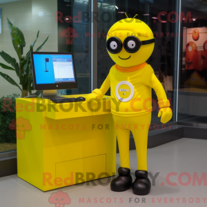 Gul Computer maskot kostume...
