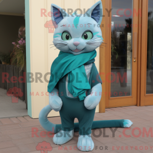 Teal Cat mascot costume...