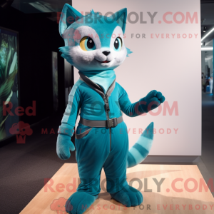 Teal Cat mascot costume...
