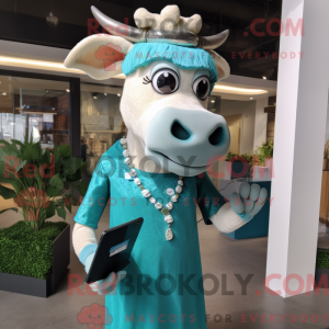 Teal Jersey Cow mascot...