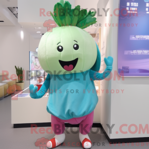 Cyan Turnip mascot costume...