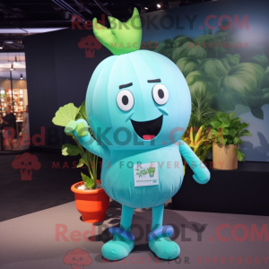 Cyan Turnip mascot costume...
