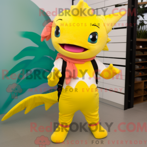 Gul Axolotls maskot kostume...