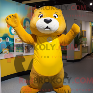 Yellow Otter maskot kostume...
