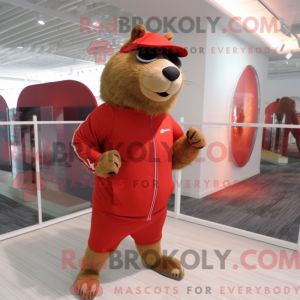 Rød Capybara maskot kostume...