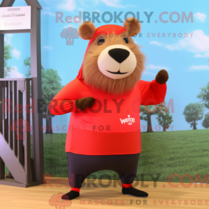 Rød Capybara maskot kostume...