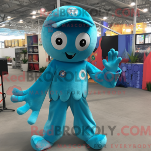 Cyan Octopus maskot kostume...