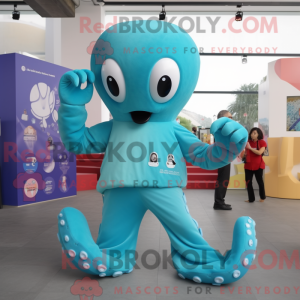Cyan Octopus mascot costume...