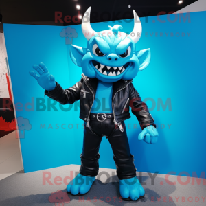 Cyan Devil mascot costume...