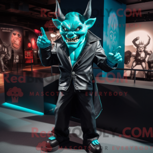 Cyan Devil mascot costume...