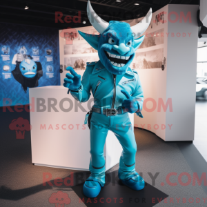 Cyan Devil mascot costume...