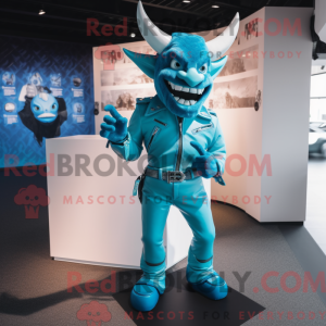 Cyan Devil maskot kostume...