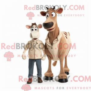 Beige Okapi maskot kostume...