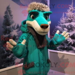 Blågrøn Deinonychus maskot...