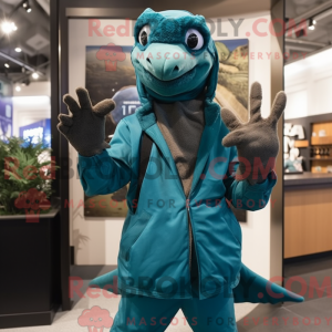 Blågrøn Deinonychus maskot...