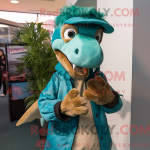 Blågrøn Deinonychus maskot...