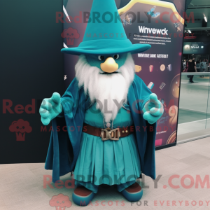 Teal Wizard mascot costume...