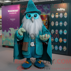 Teal Wizard mascot costume...