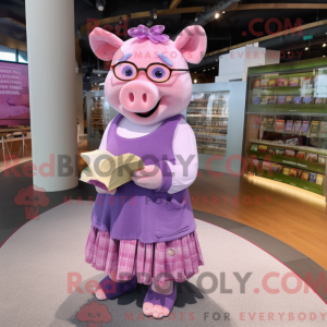 Lavender Pig mascot costume...