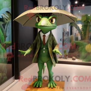 Olive Geckos maskot kostume...