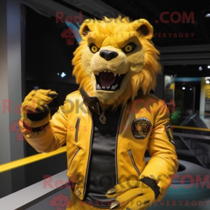 Gul Smilodon maskot kostume...