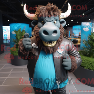 Cyan Buffalo maskot kostume...