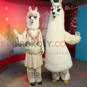 Crème lama-mascottekostuum...