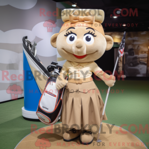 Tan Golf Bag maskot kostume...