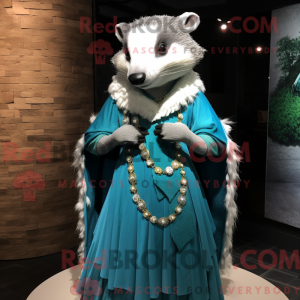 Cyan Badger mascot costume...