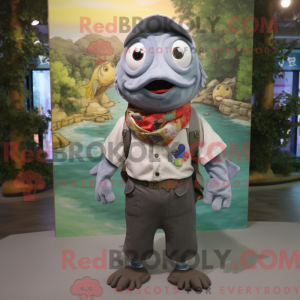 Gray Piranha mascot costume...