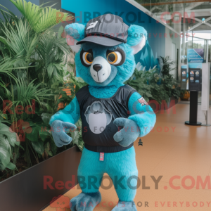 Cyan Lemur maskot drakt...