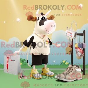 Beige Holstein Cow mascot...