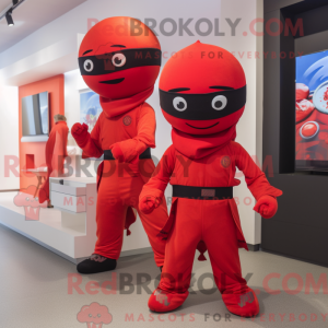 Röd ninja-maskotdraktfigur...