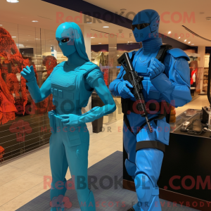 Cyan Gi Joe maskot kostume...