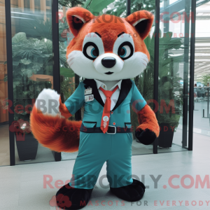 Cyan rød panda maskot...