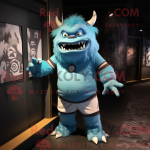 Cyan Ogre mascot costume...