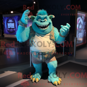Cyan Ogre mascot costume...