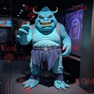 Cyan Ogre mascot costume...