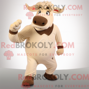 Beige Bull mascot costume...