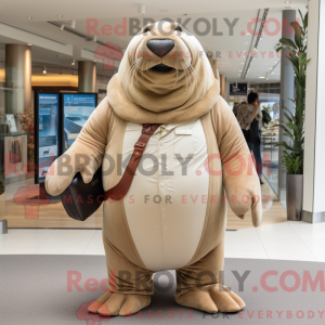 Tan Walrus mascot costume...