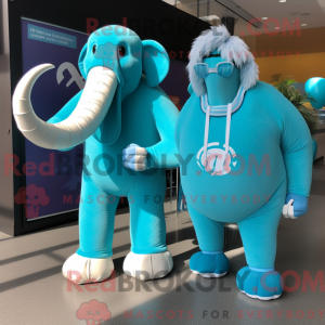 Cyan Mammoth maskot kostume...