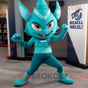 Teal Devil mascot costume...