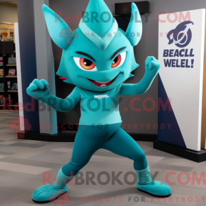 Teal Devil maskotdraktfigur...