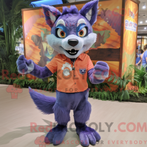 Purple Fox maskot kostume...