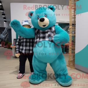 Cyan Bear maskot kostume...