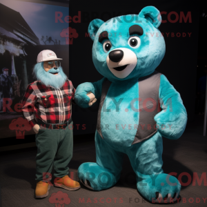 Cyan Bear maskot kostume...