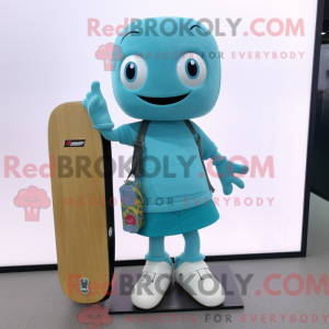 Cyan Skateboard Maskottchen...