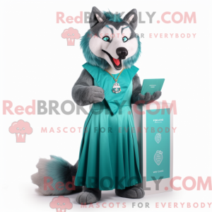 Blågrøn Wolf maskot kostume...