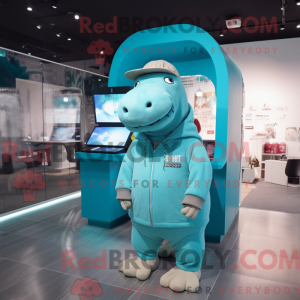 Cyan Nilpferd Maskottchen...