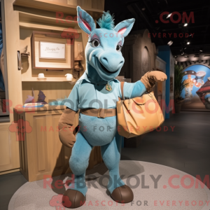 Cyan Donkey mascot costume...
